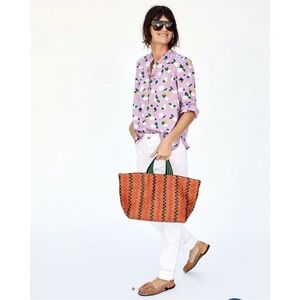 Clare V Bateau Tote Navy & Red Pinstripe Woven checker